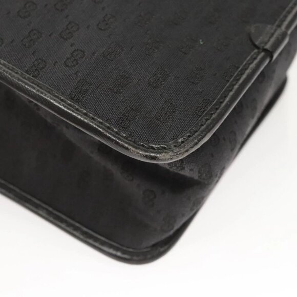 GUCCI Micro GG Canvas Bamboo Shoulder Bag PVC Black Gold Auth sw753 - Picture 12 of 15